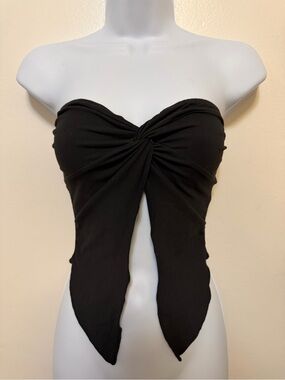 SHEIN Black Strapless Twist Front Scarf Crop Top